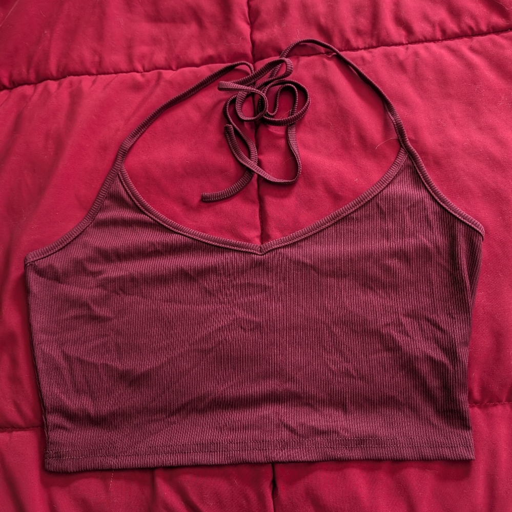 SHEIN Burgundy Halter Crop Top!